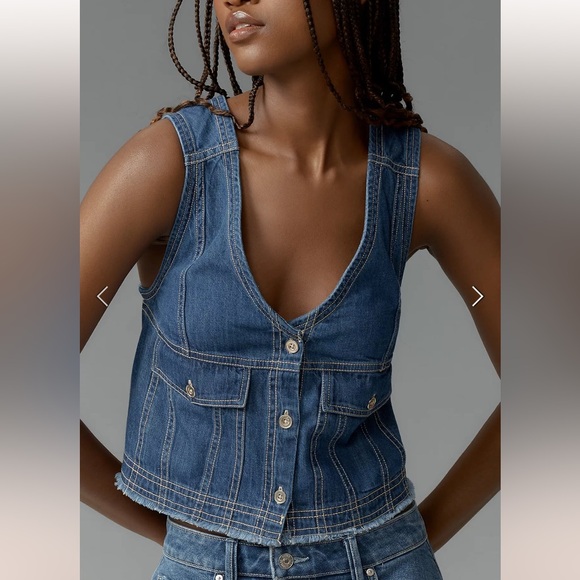 Anthropologie Pilcro coastal cutoff v-neck denim top button down size XL vest - Picture 7 of 14